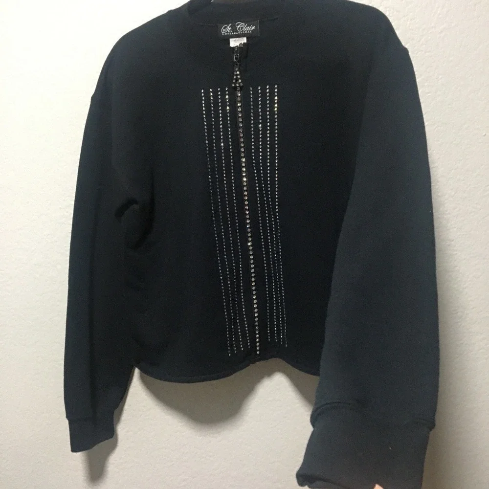 Y2k Jacket Bedazzled Cardigan Rhinestone‎ Zip Up Retro Euphoria Black